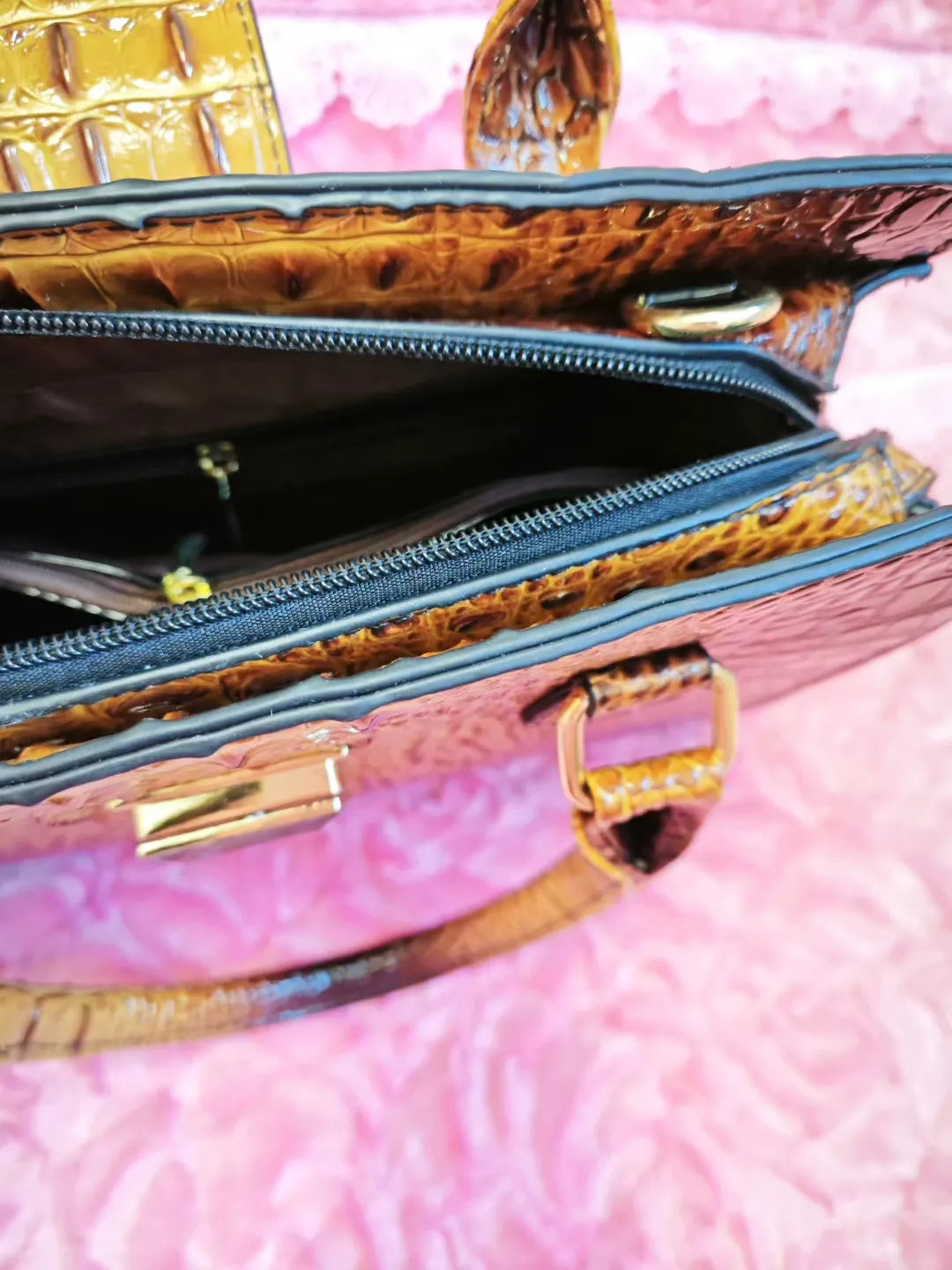 Golden Brown Crocodile Embossed Commute Bag (M10)