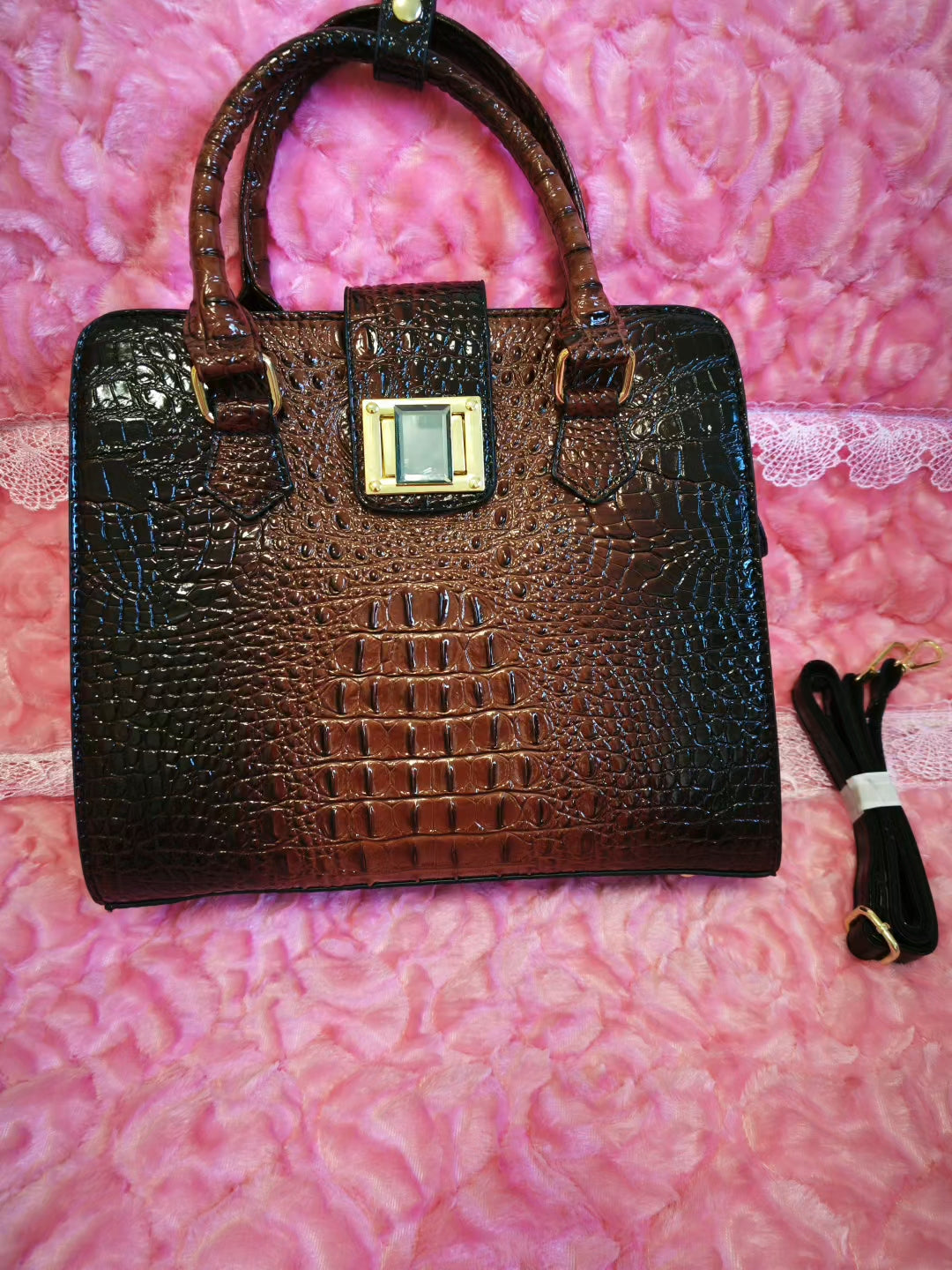 Rich Brown-Black Gradient Croc Luxury Bag