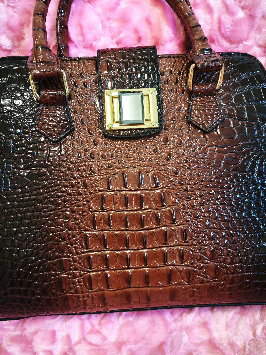 Rich Brown-Black Gradient Croc Luxury Bag