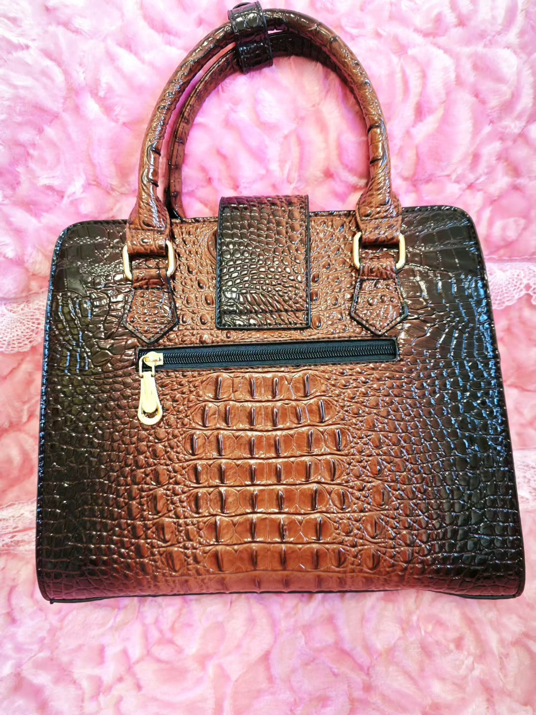 Rich Brown-Black Gradient Croc Luxury Bag