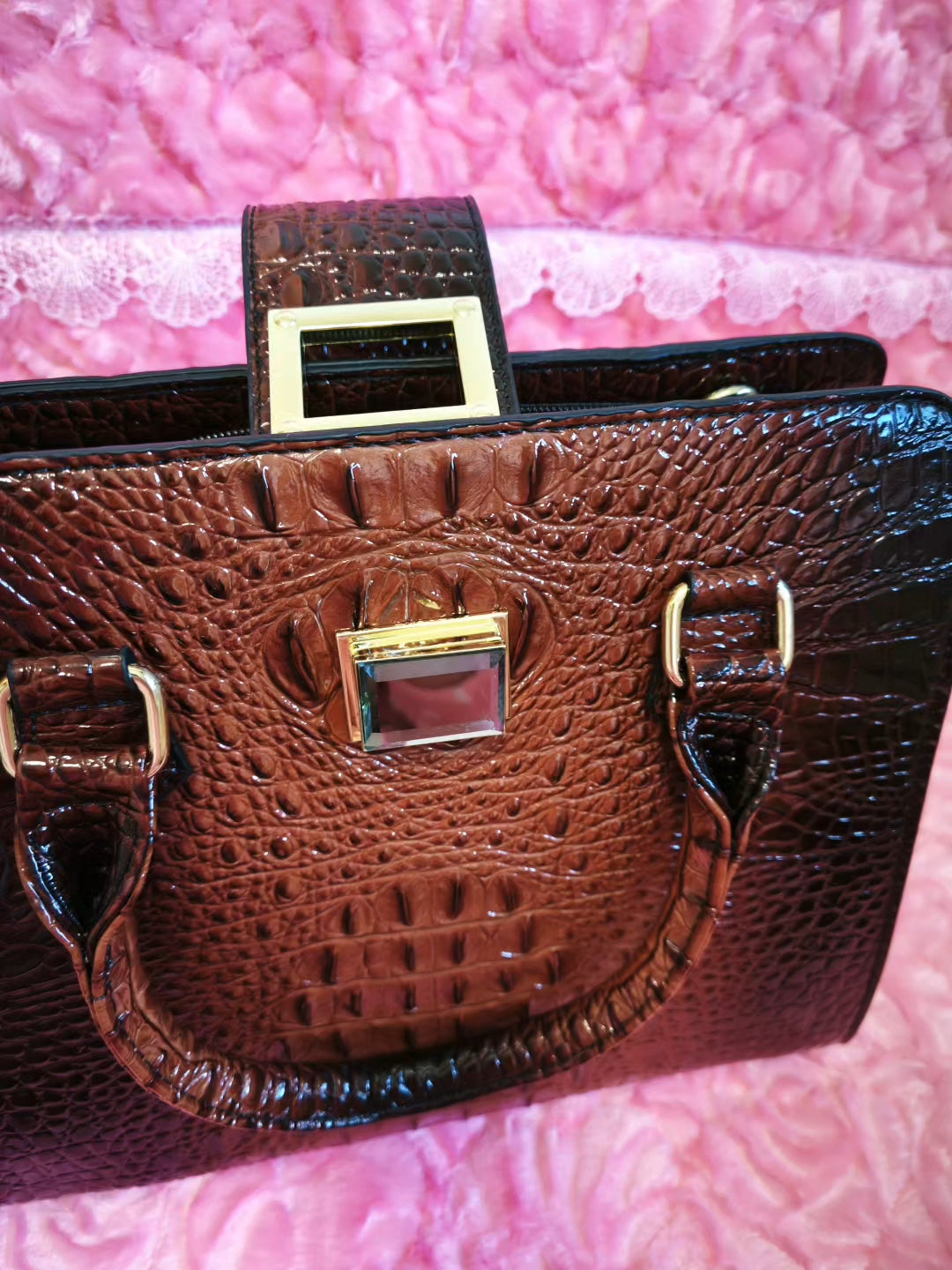 Rich Brown-Black Gradient Croc Luxury Bag