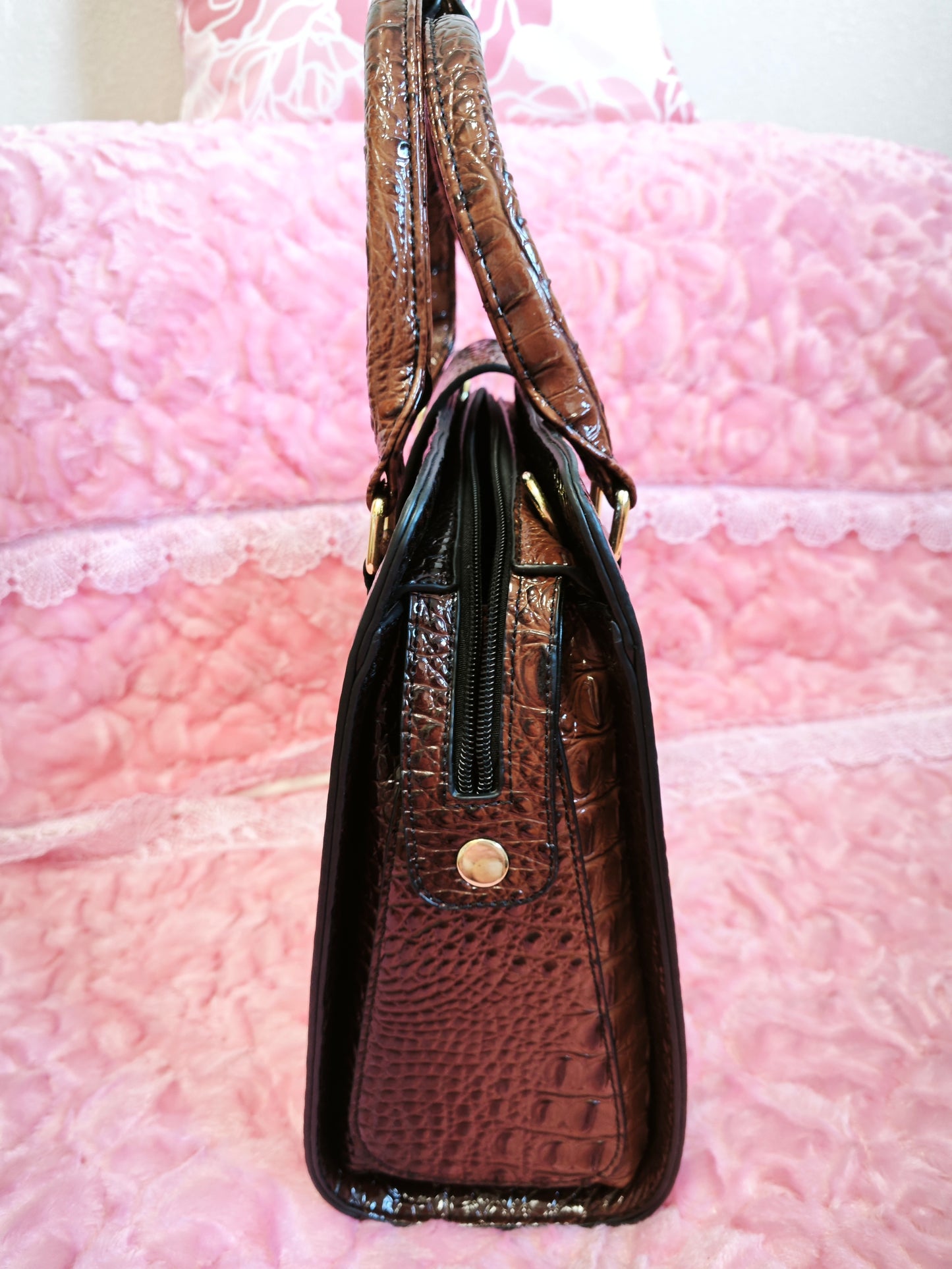 Rich Brown-Black Gradient Croc Luxury Bag