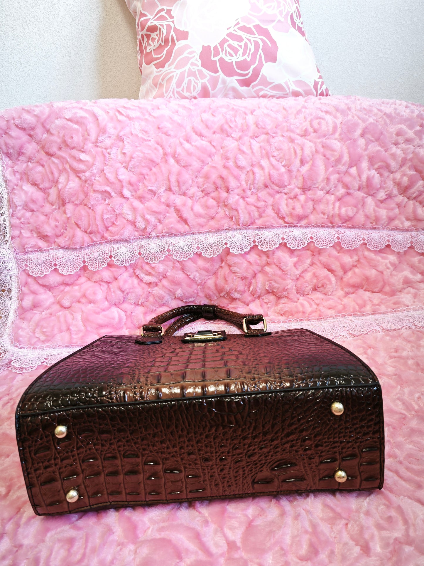 Rich Brown-Black Gradient Croc Luxury Bag