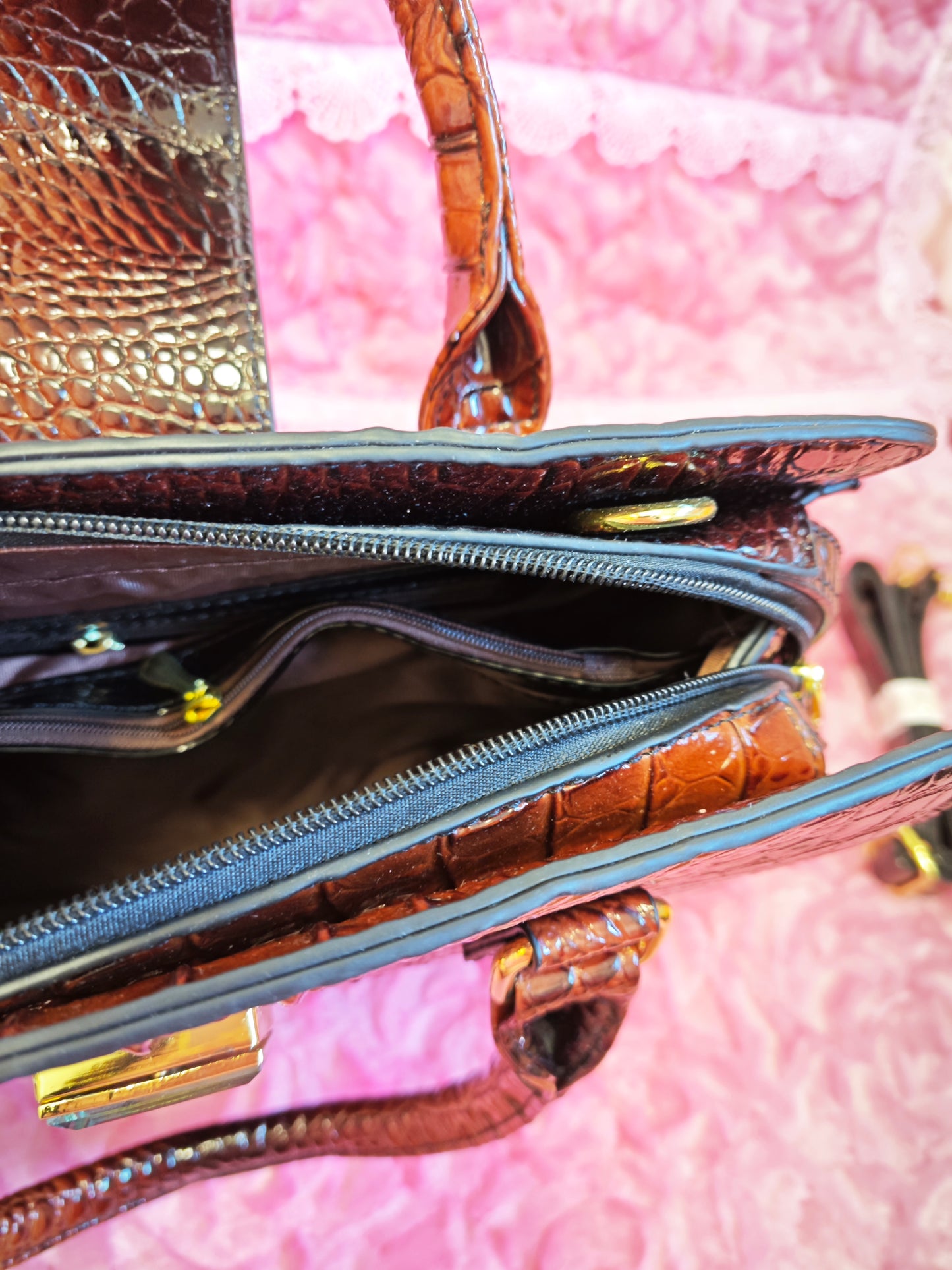 Rich Brown-Black Gradient Croc Luxury Bag