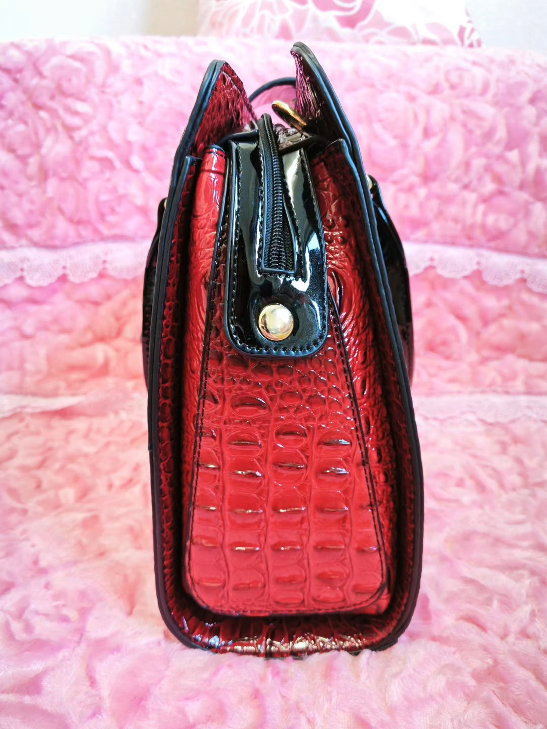 Burgundy-Black Gradient Croc Luxury Handbag