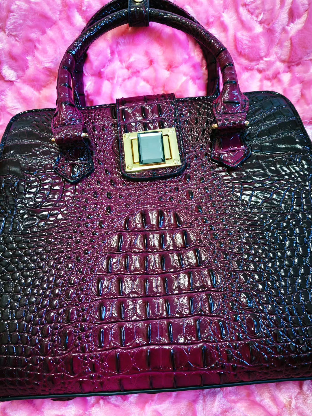 Plum-Black Gradient Croc Luxury Handbag