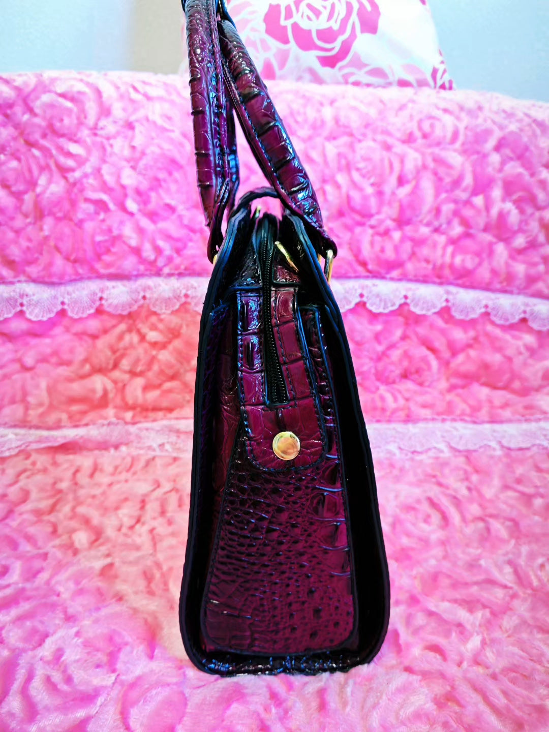 Plum-Black Gradient Croc Luxury Handbag