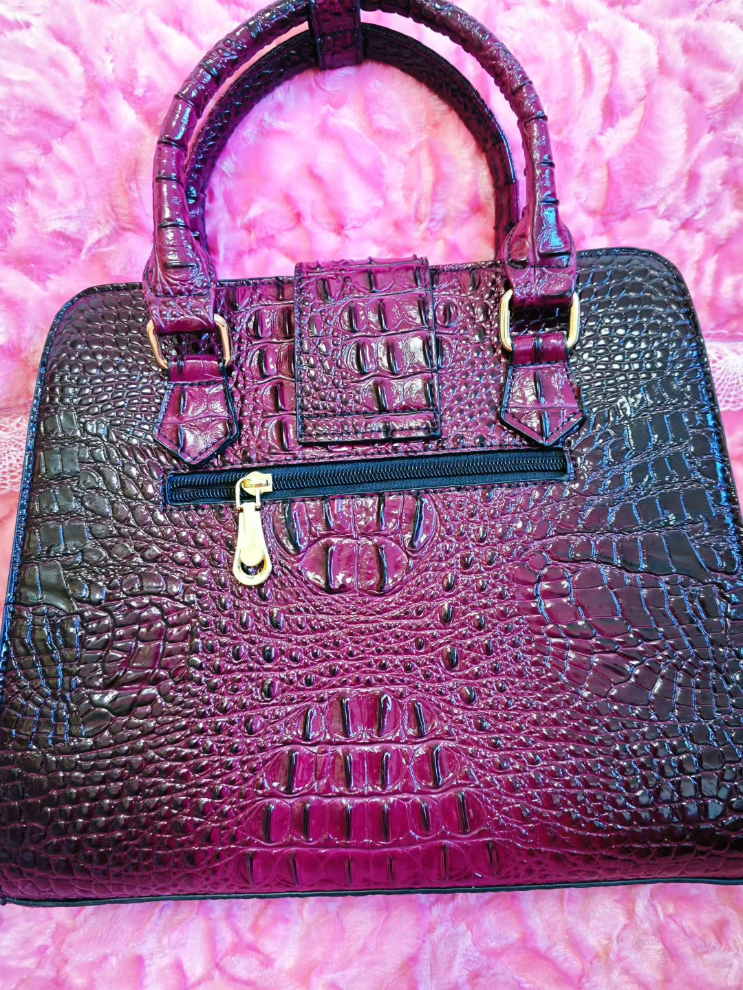 Plum-Black Gradient Croc Luxury Handbag