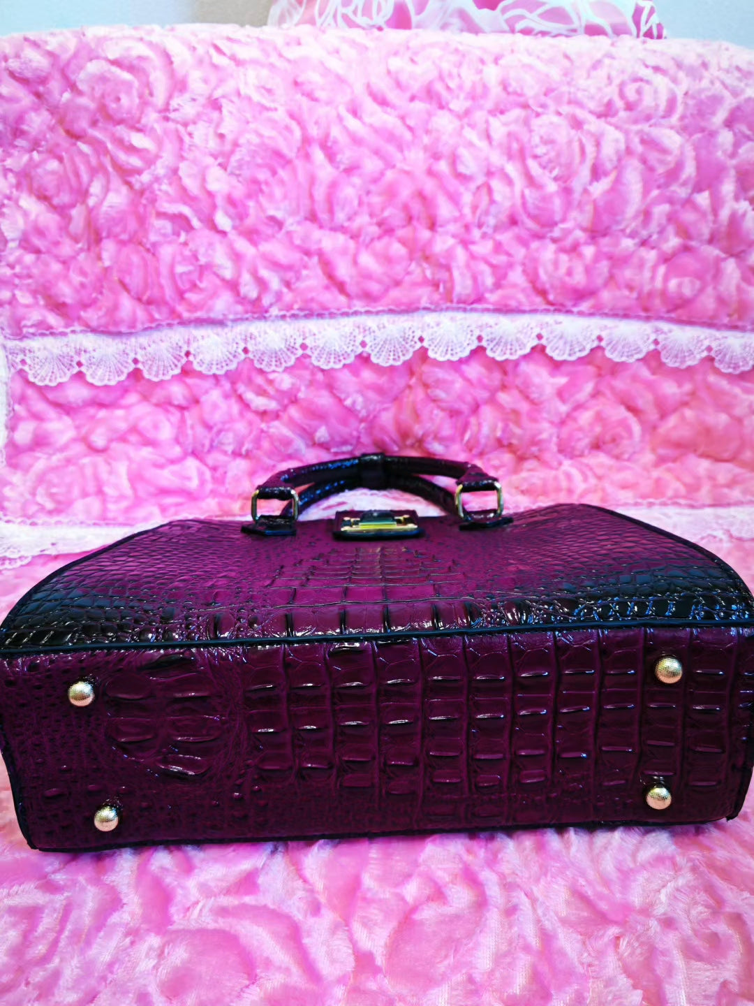 Plum-Black Gradient Croc Luxury Handbag