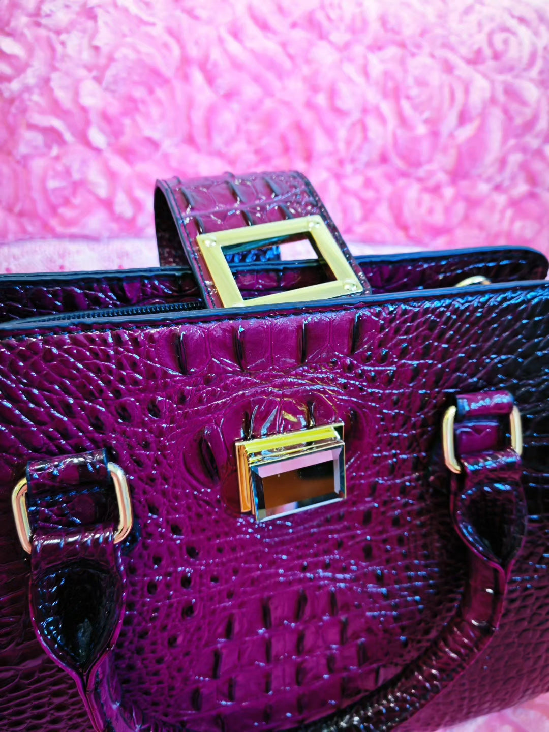 Plum-Black Gradient Croc Luxury Handbag