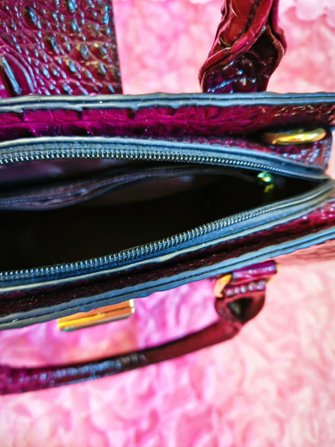 Plum-Black Gradient Croc Luxury Handbag