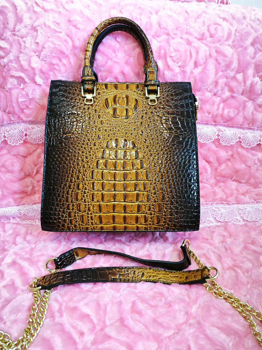 Golden Brown Luxury Convertible Top-Handle Bag