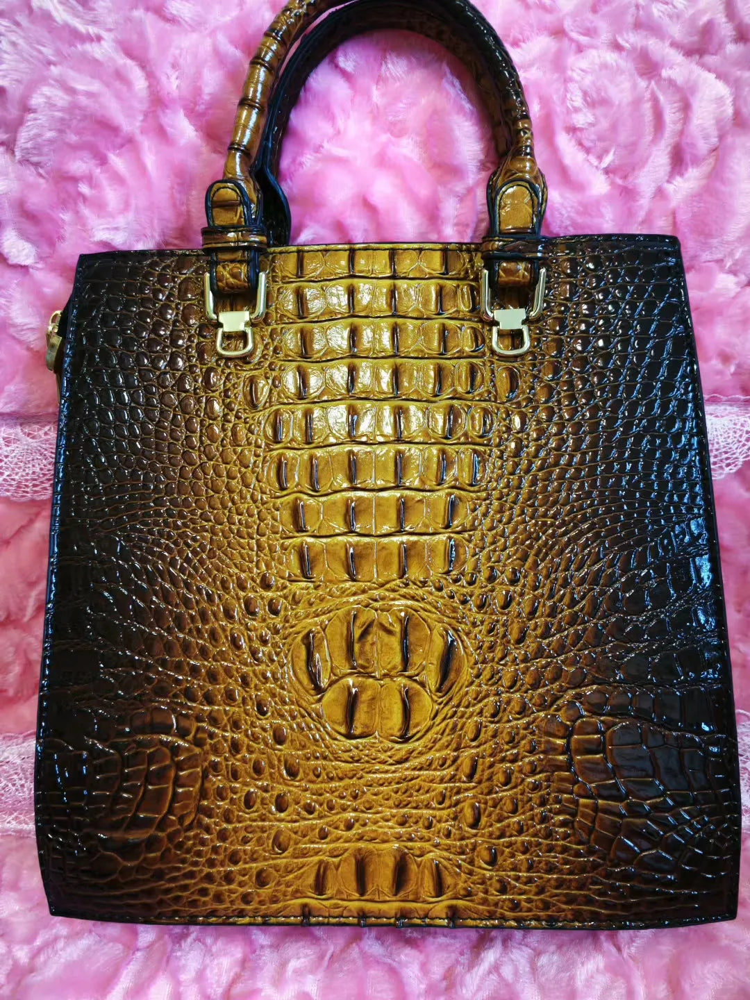 Golden Brown Gradient Crocodile Embossed Square Bag (M14)