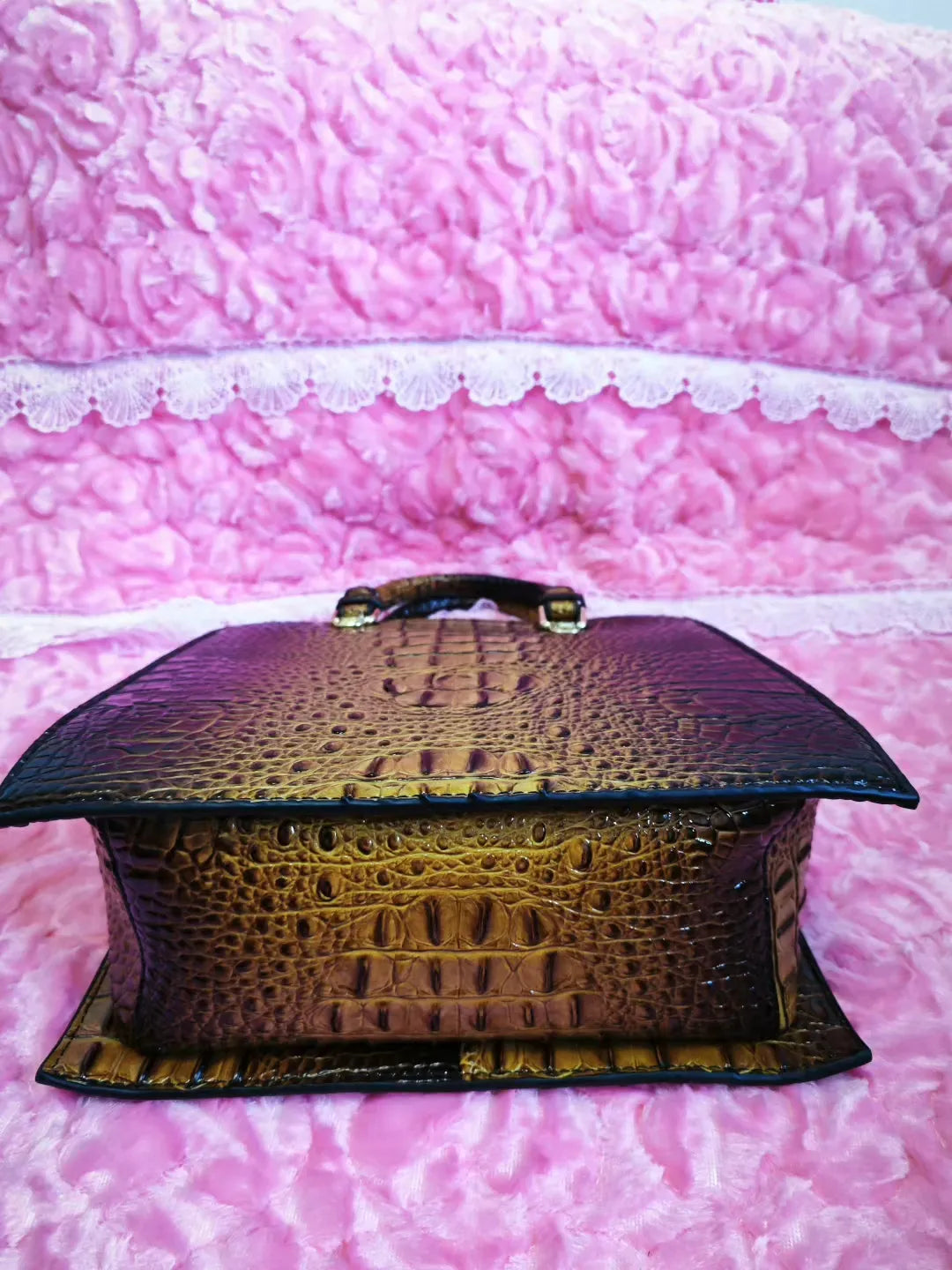 Golden Brown Gradient Crocodile Embossed Square Bag (M14)