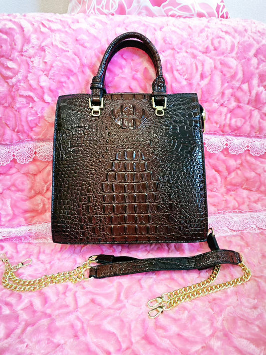 Dark Brown Croc-Embossed Luxury Convertible Bag