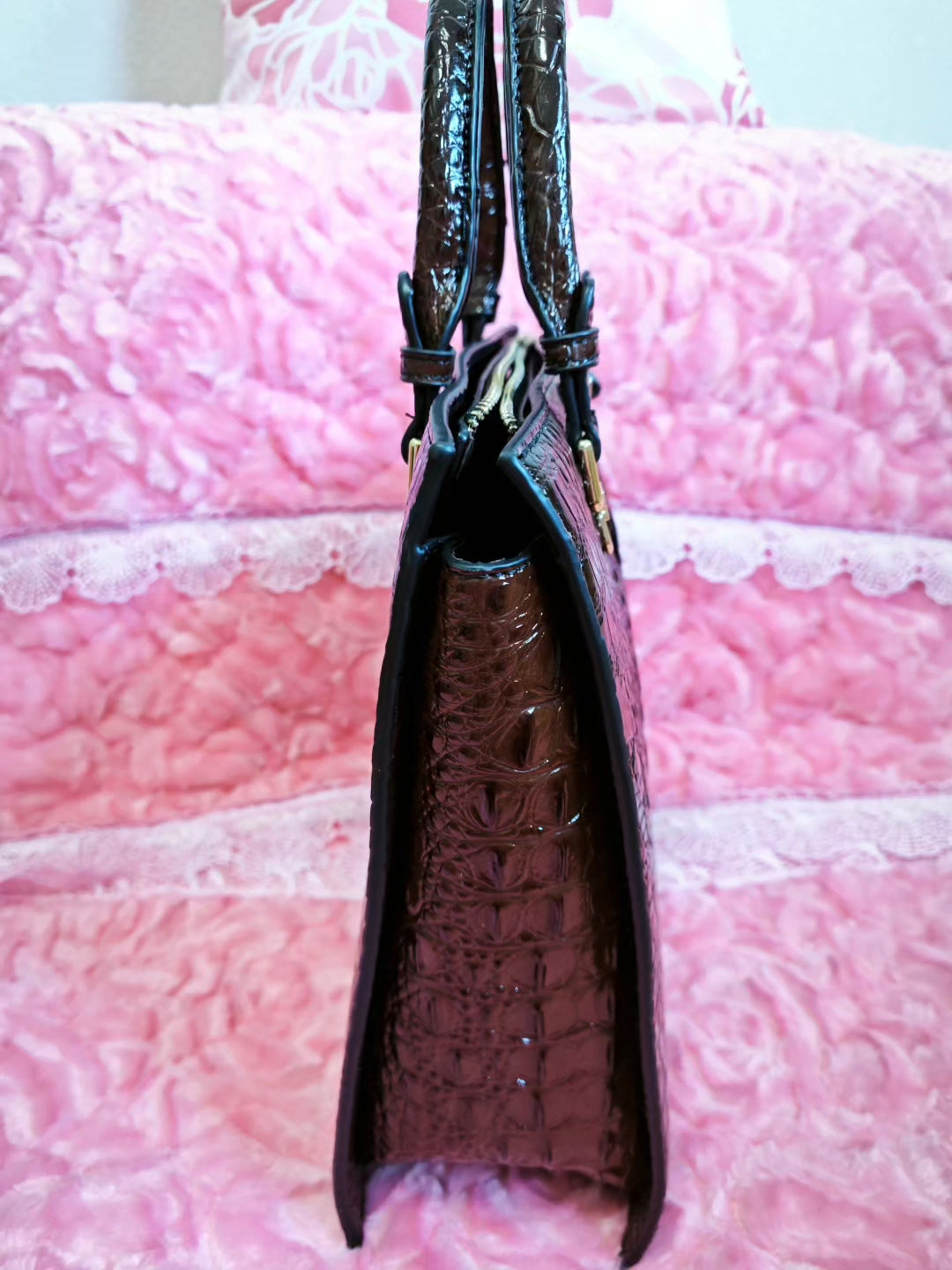 Dark Brown Croc-Embossed Luxury Convertible Bag