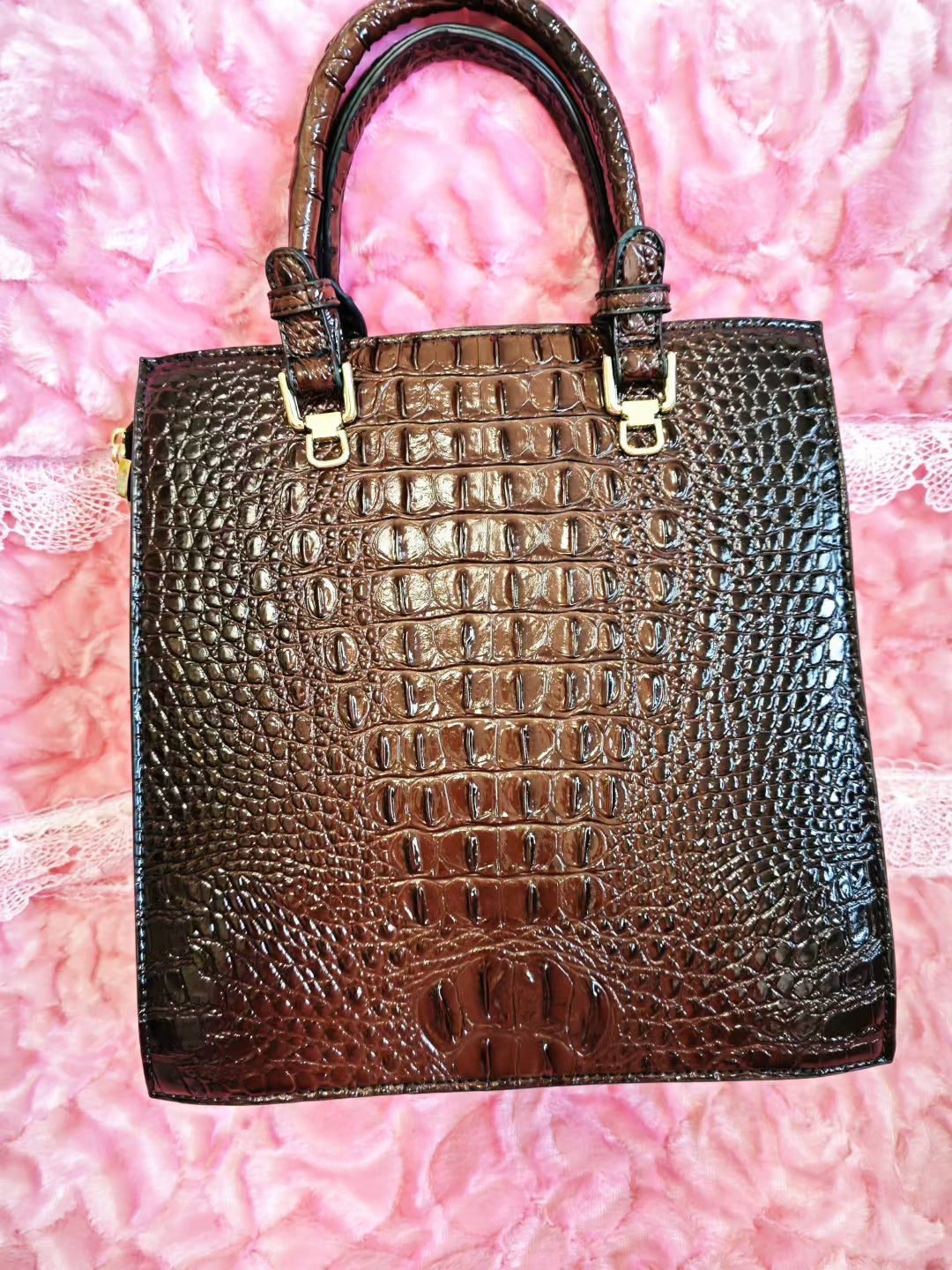 Dark Brown Croc-Embossed Luxury Convertible Bag