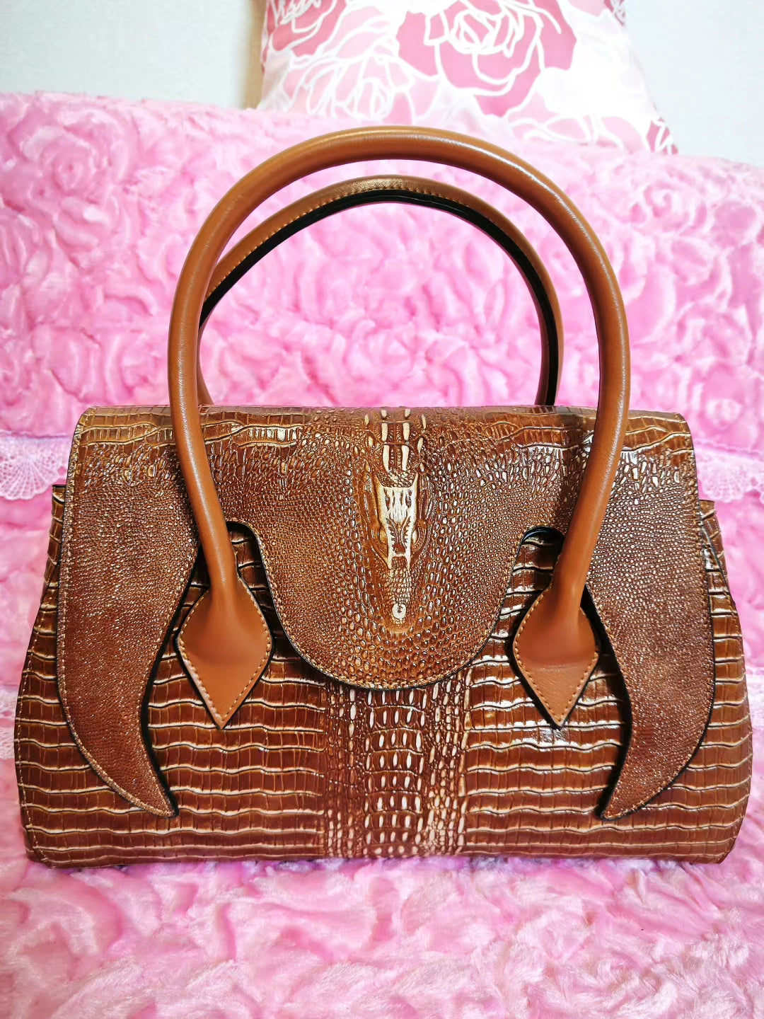 Tan Croc Luxury Convertible Bag