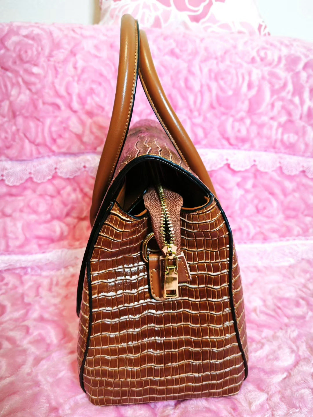 Tan Croc Luxury Convertible Bag