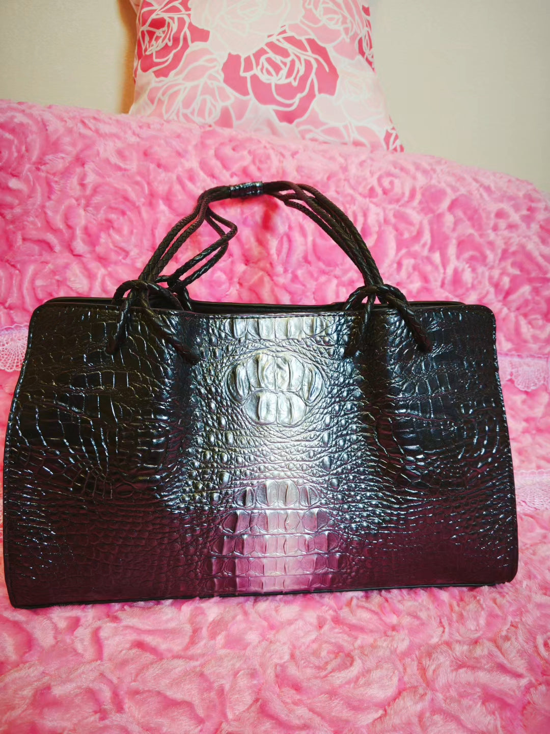 Black-Silver Croc Luxury Tote Bag