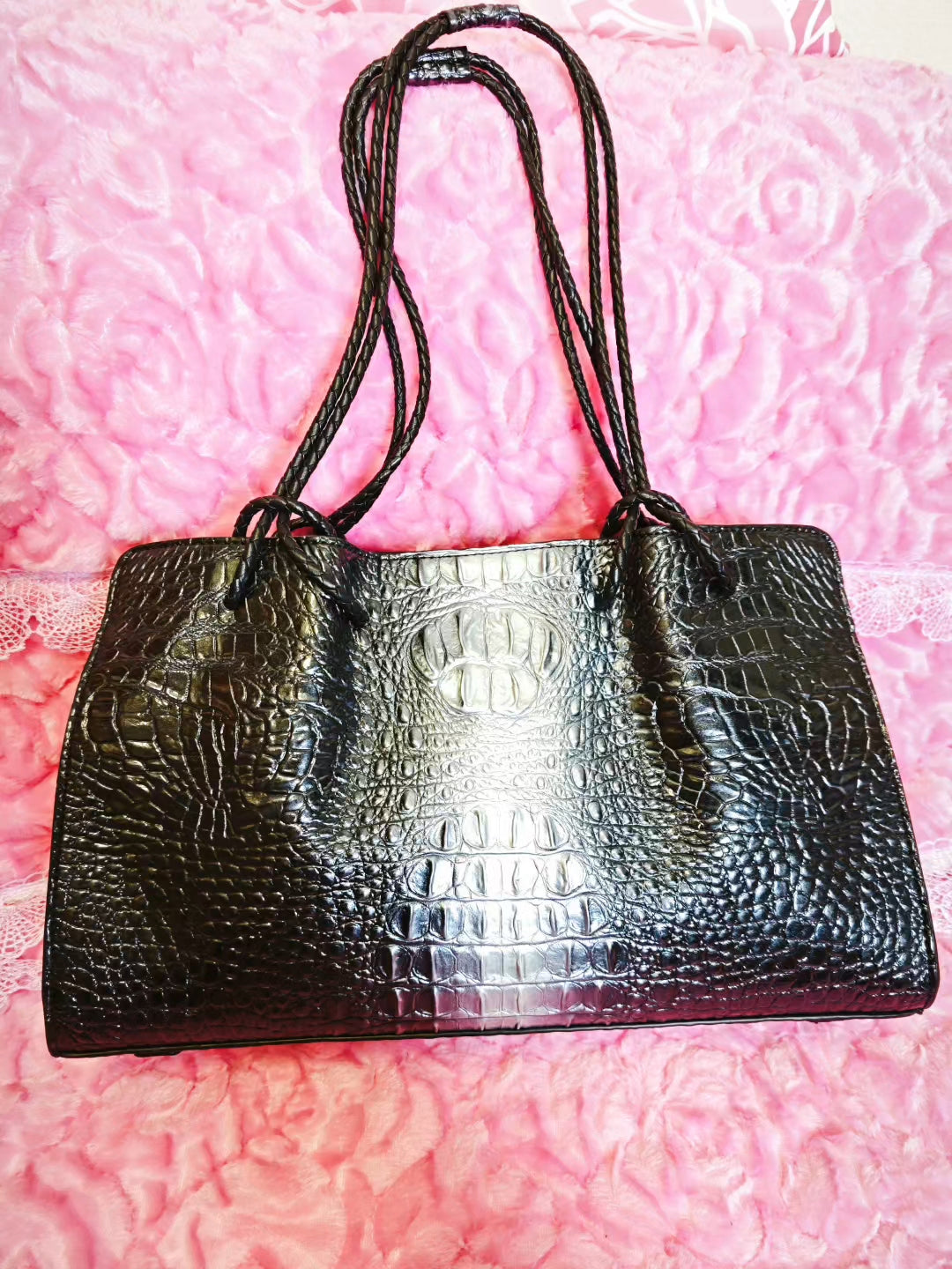 Black-Silver Croc Luxury Tote Bag