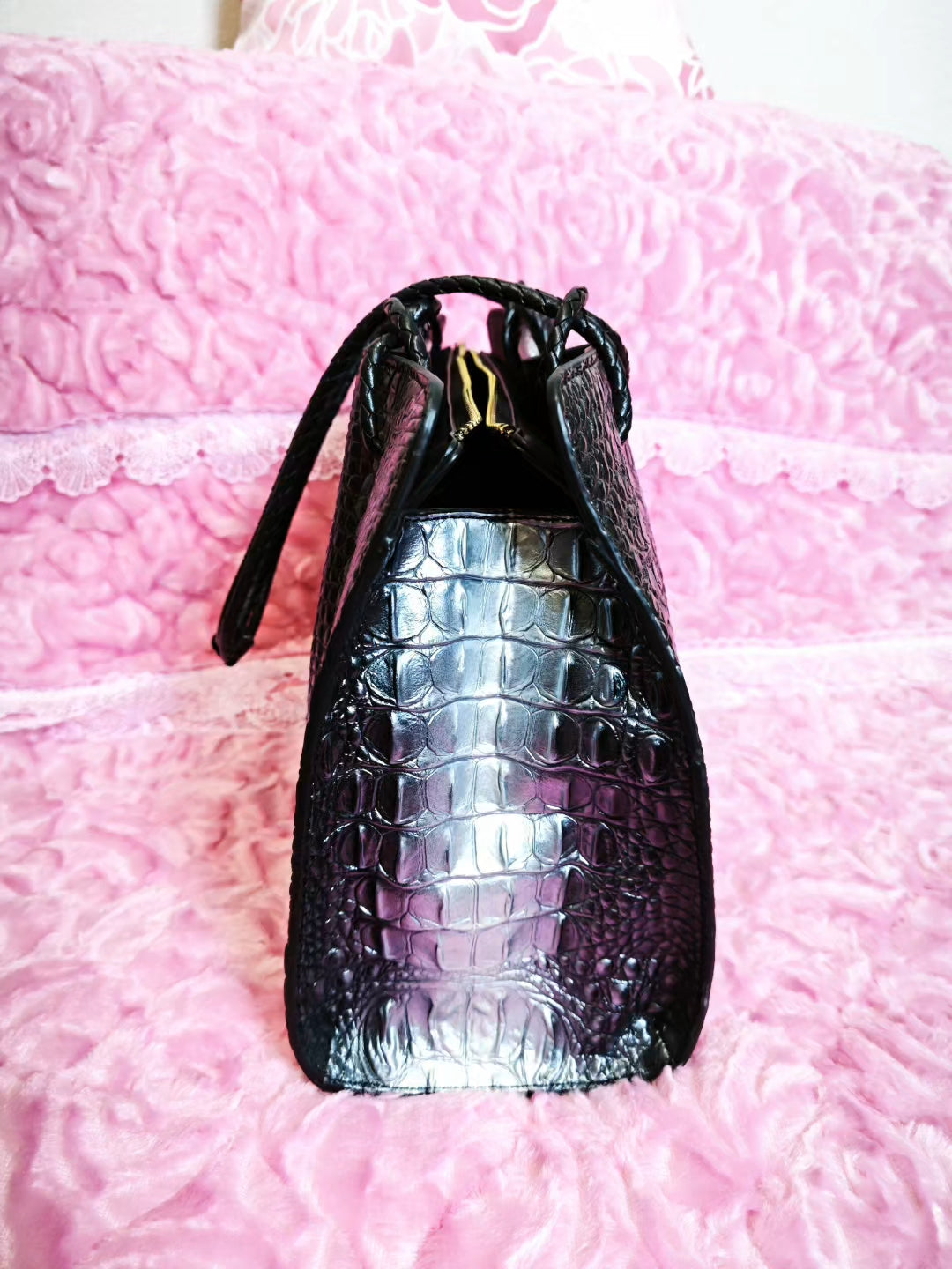 Black-Silver Croc Luxury Tote Bag