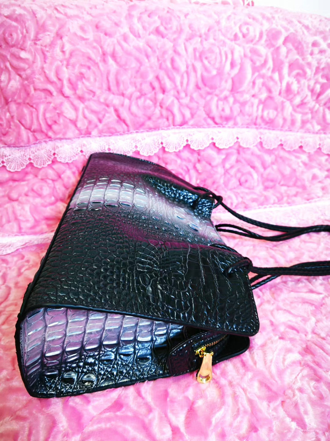 Black-Silver Croc Luxury Tote Bag