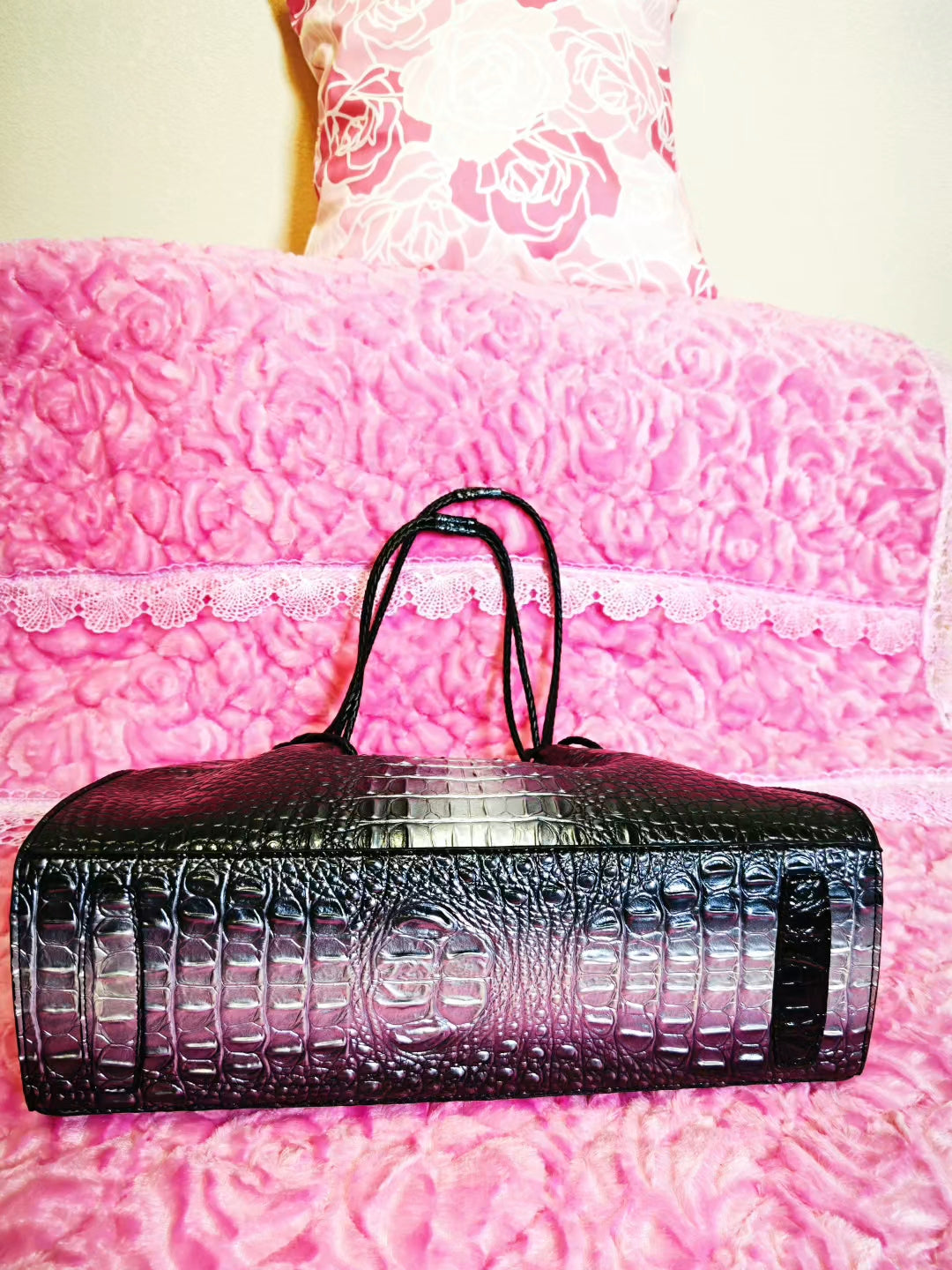 Black-Silver Croc Luxury Tote Bag