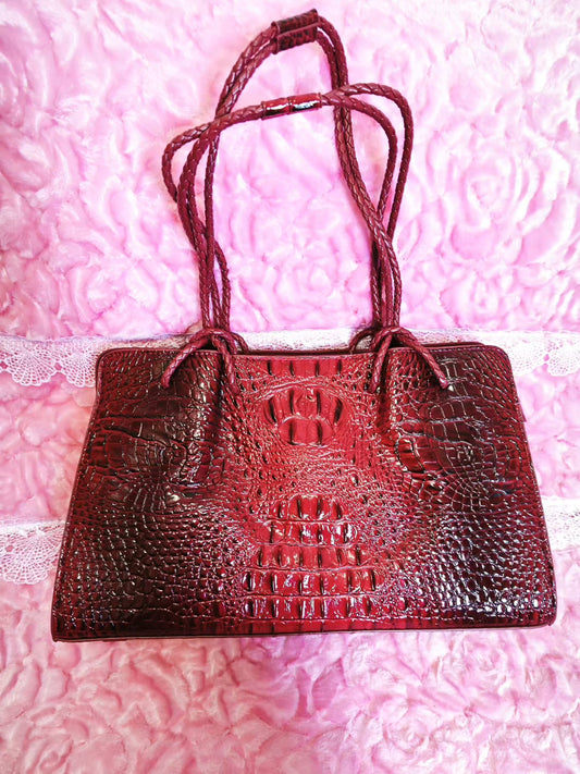 Burgundy Croc Luxury Woven-Tote Bag