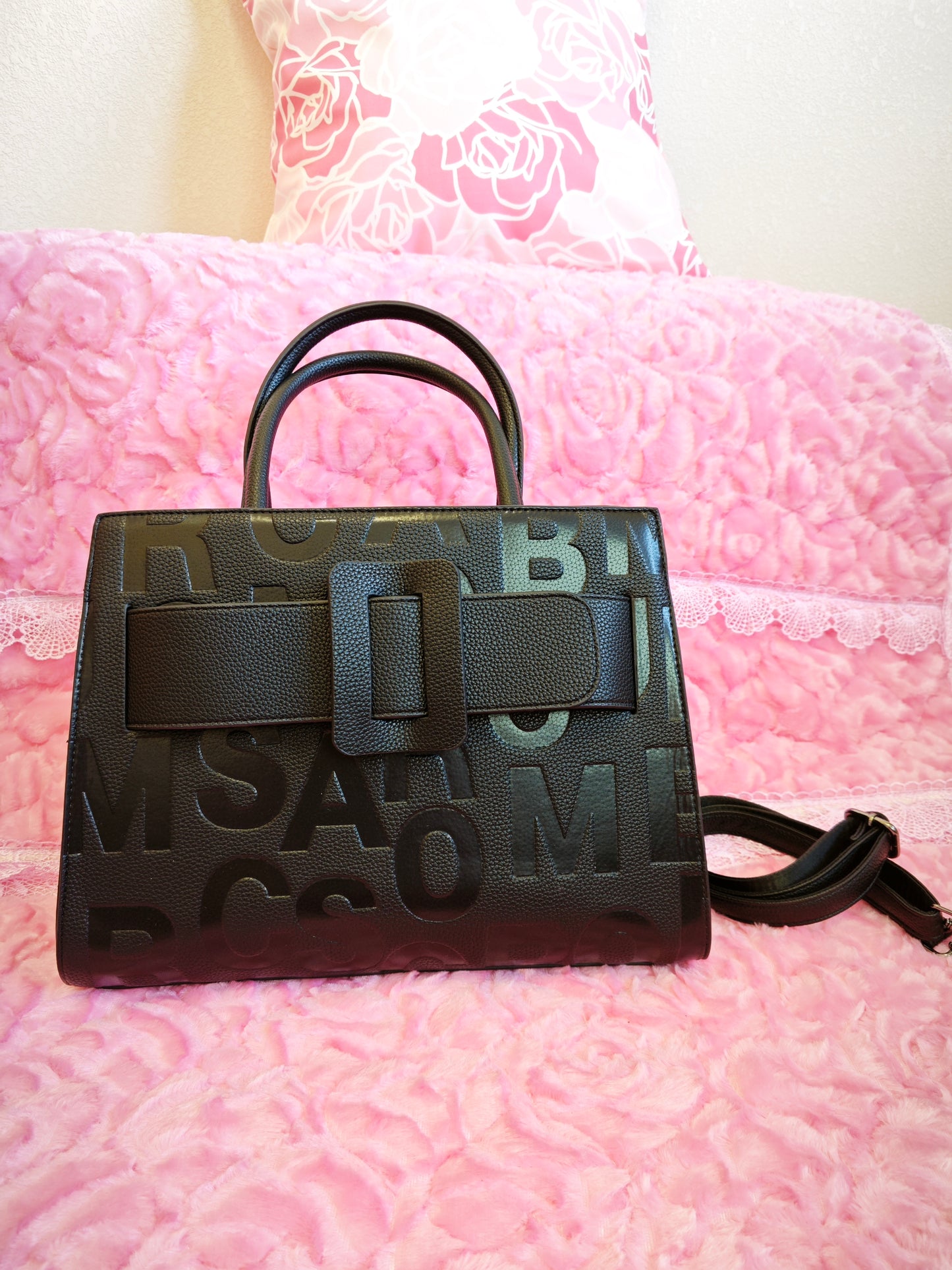 Black Monogram Buckle Tote Bag