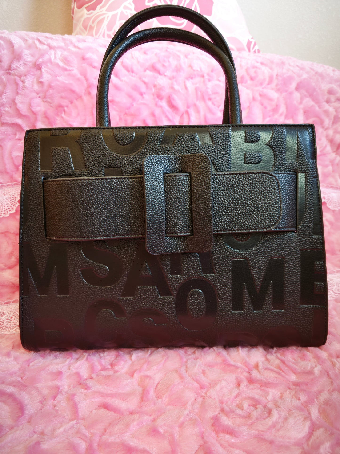 Black Monogram Buckle Tote Bag