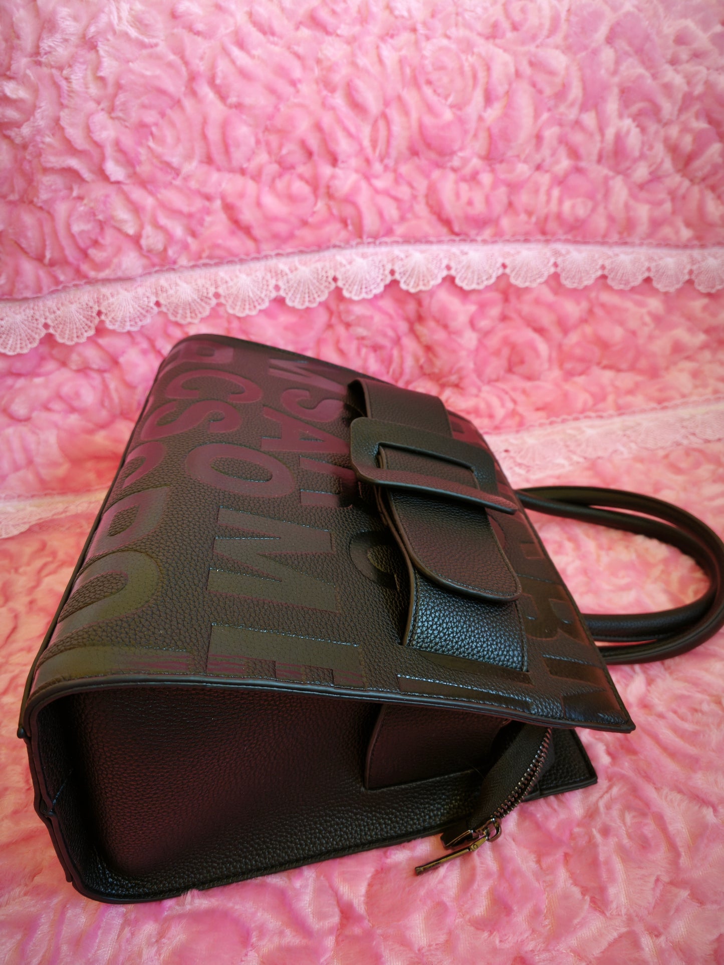 Black Monogram Buckle Tote Bag