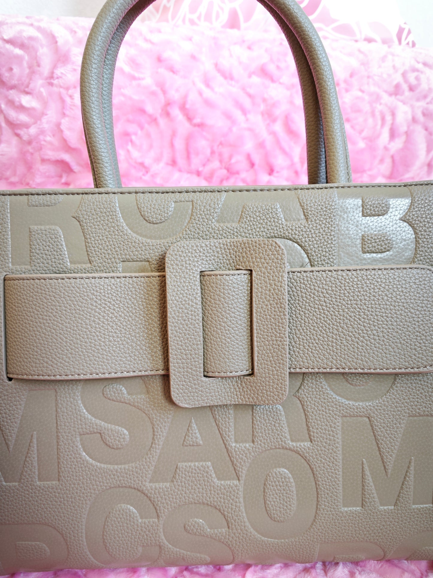 Light Beige Monogram Buckle Tote Bag
