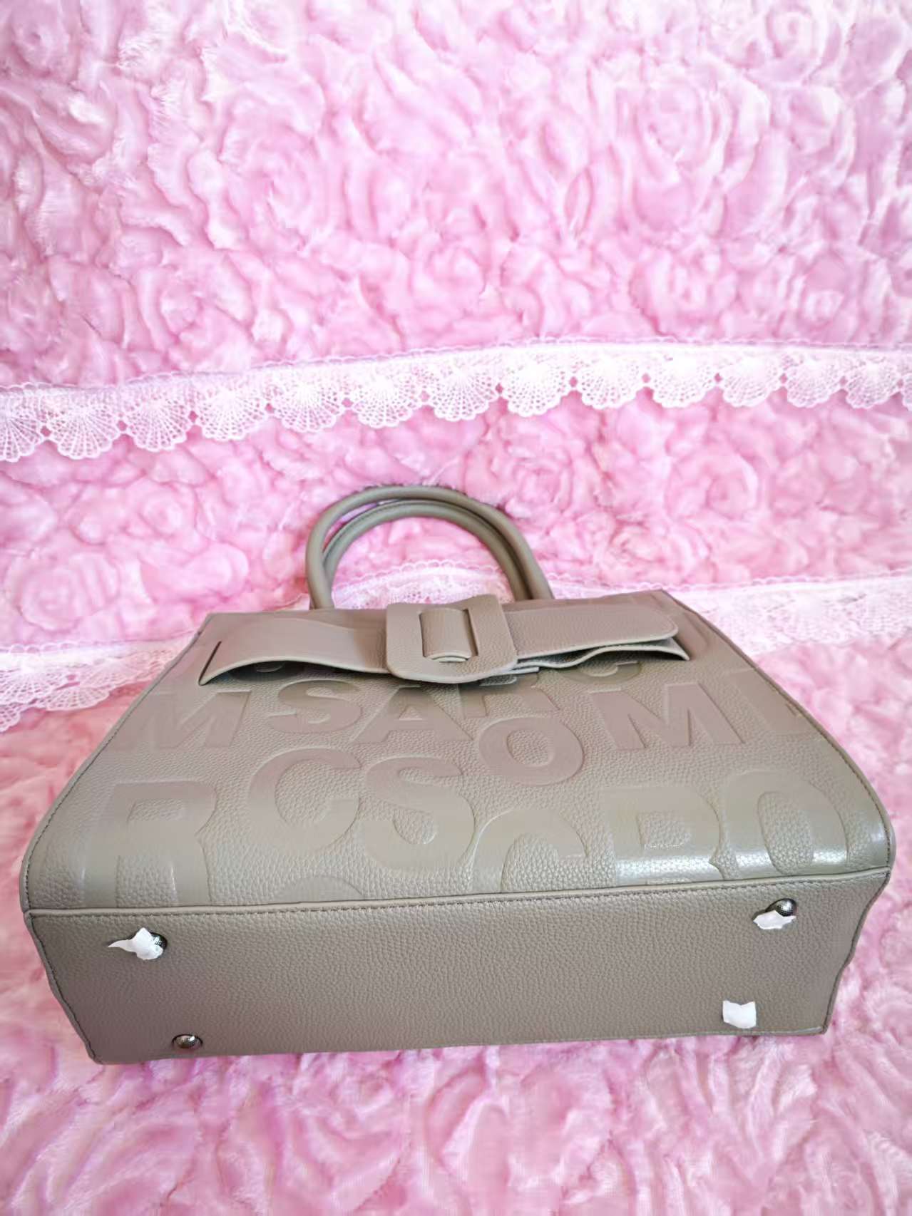 Light Beige Monogram Buckle Tote Bag