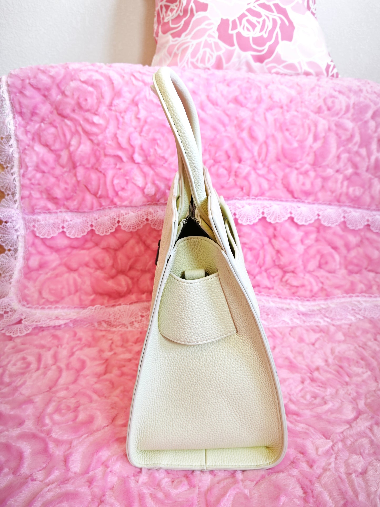 Cream Monogram Buckle Tote Bag
