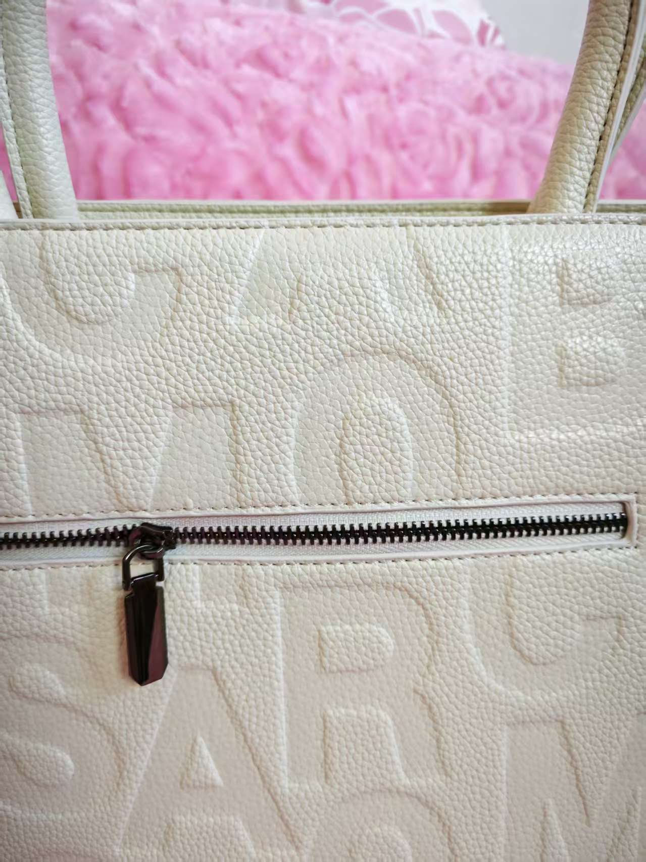 Cream Monogram Buckle Tote Bag