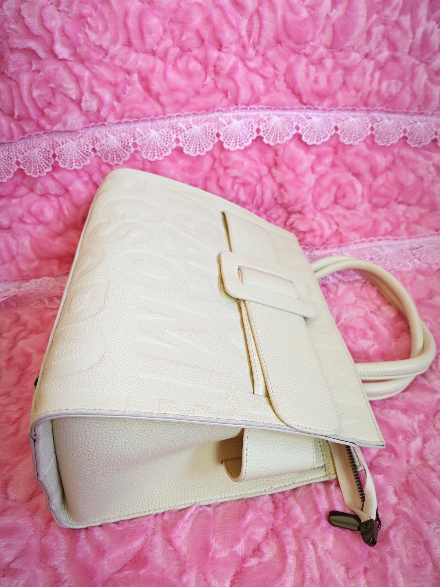 Cream Monogram Buckle Tote Bag