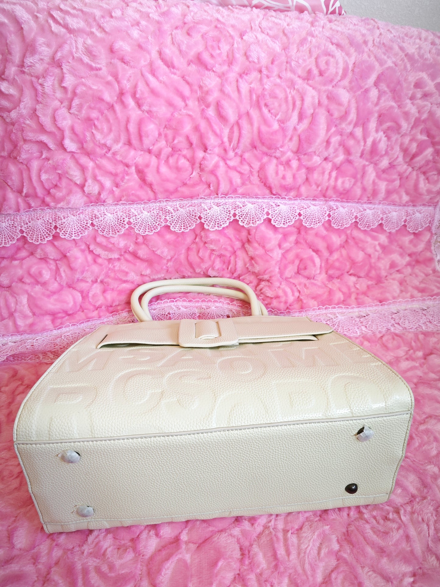 Cream Monogram Buckle Tote Bag