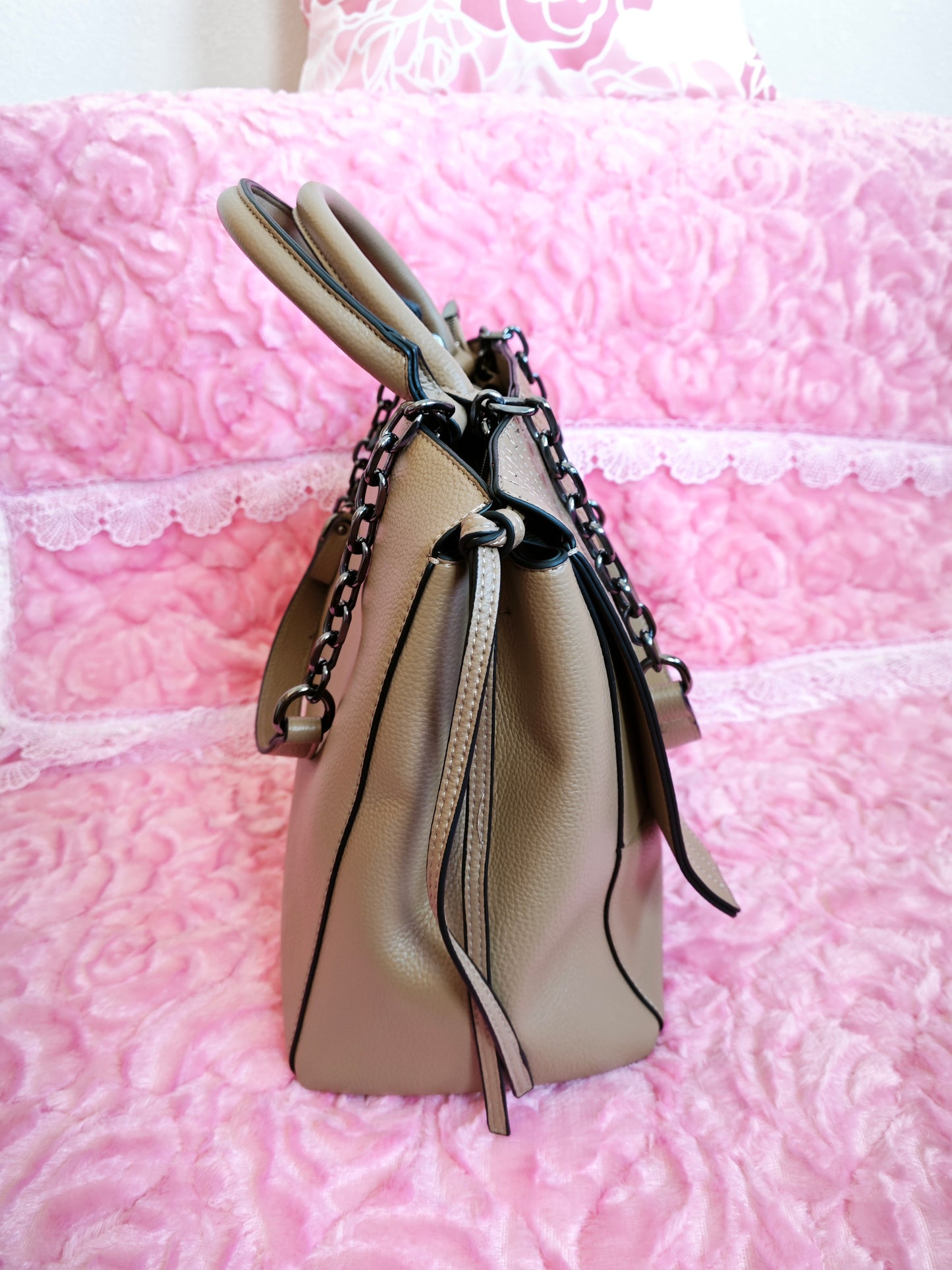 Light Brown Crocodile-Print Panel Tote Bag