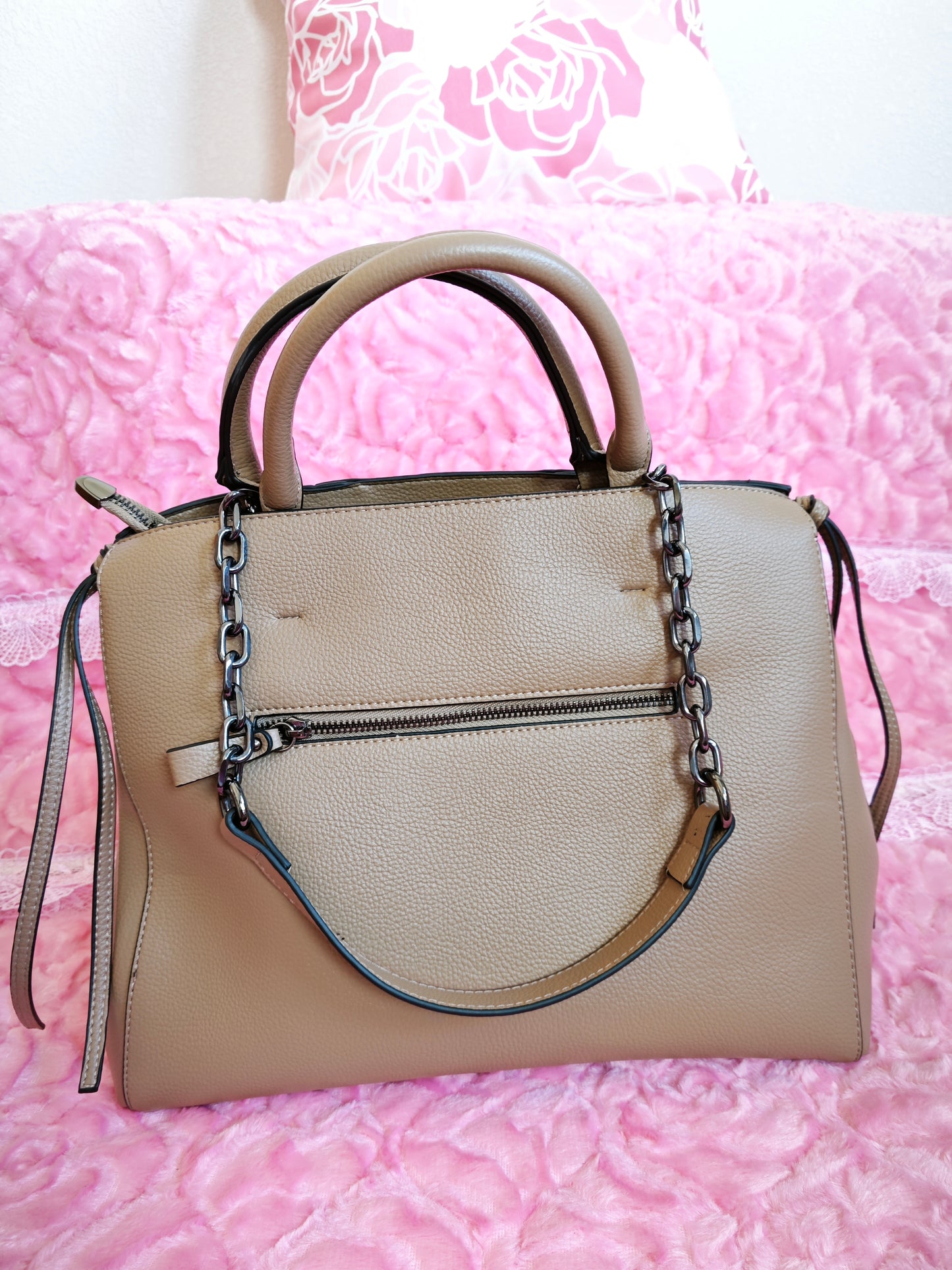 Light Brown Crocodile-Print Panel Tote Bag