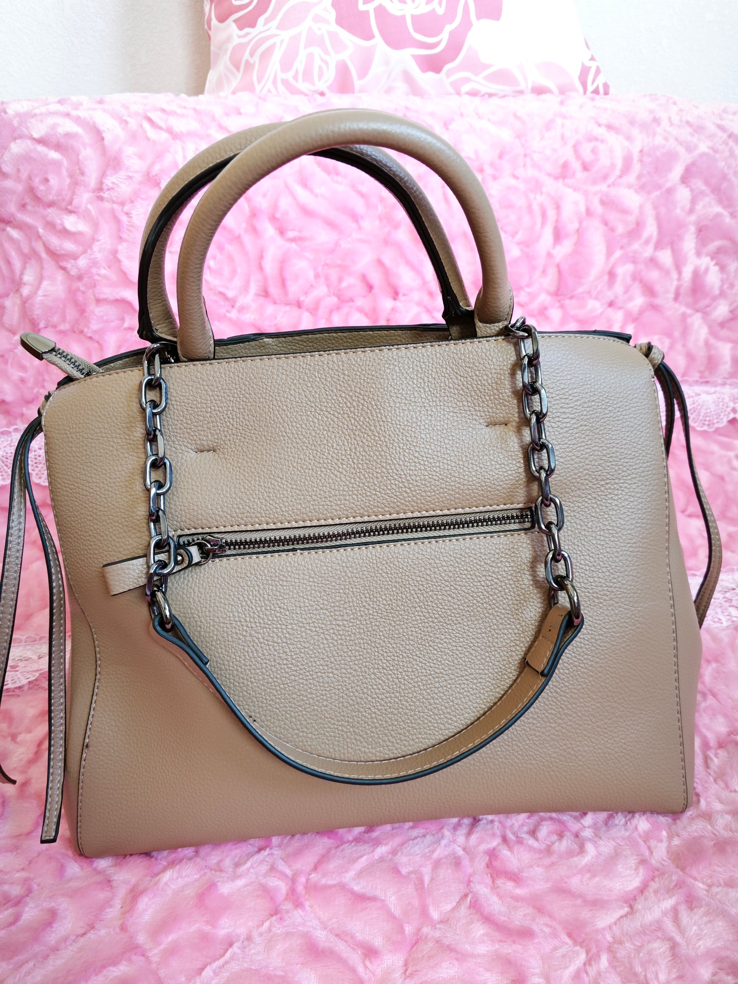 Light Brown Crocodile-Print Panel Tote Bag