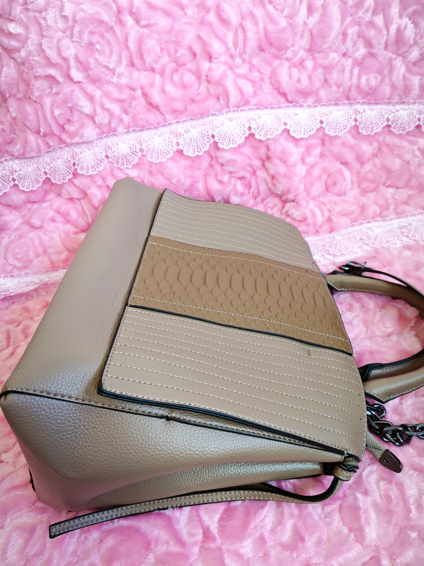 Light Brown Crocodile-Print Panel Tote Bag