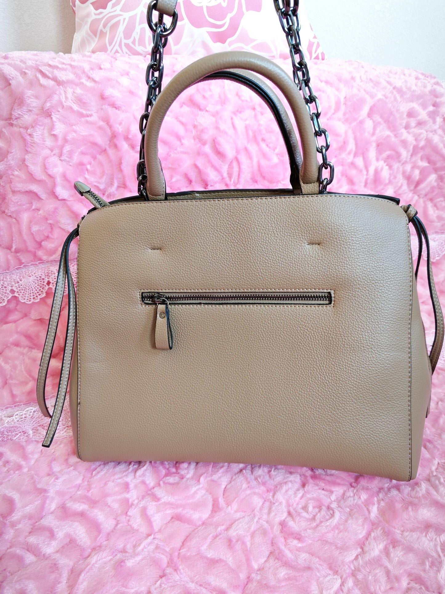 Light Brown Crocodile-Print Panel Tote Bag