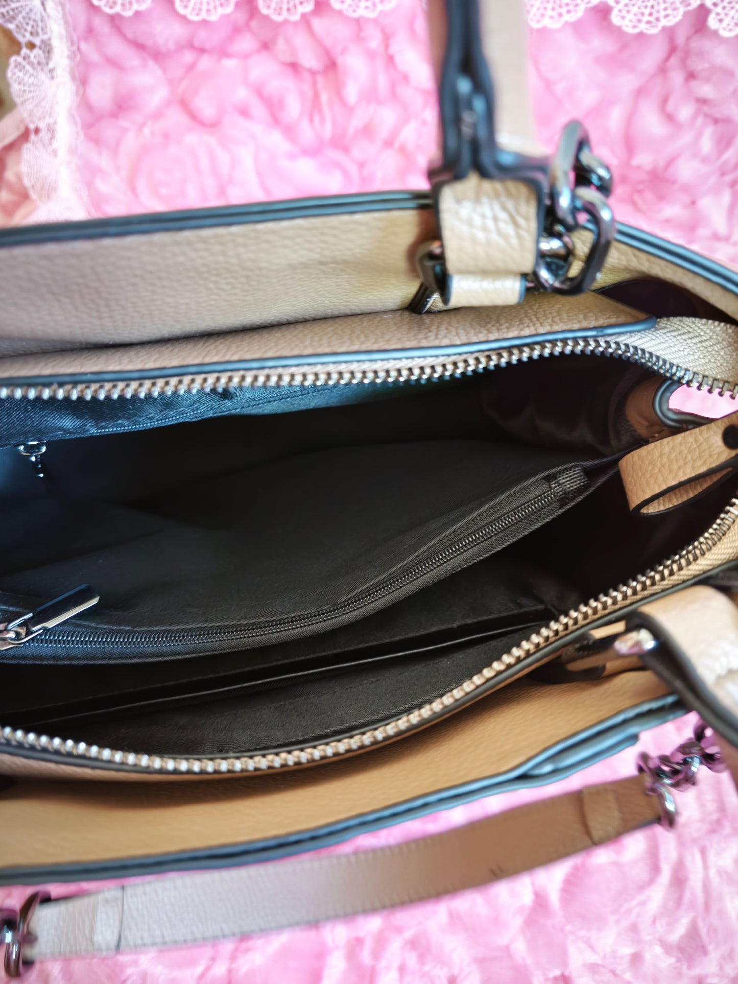 Light Brown Crocodile-Print Panel Tote Bag