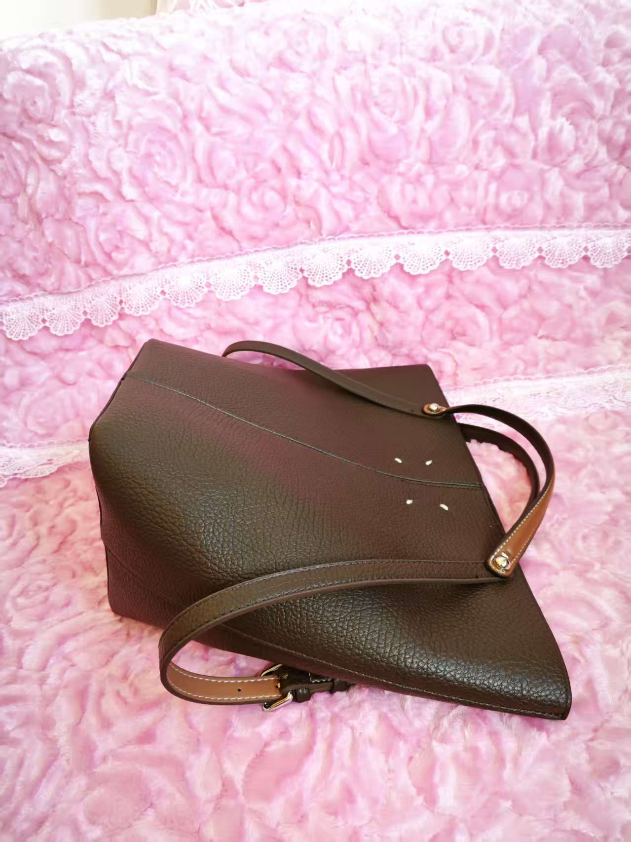 Dark Brown Textured Tote Bag