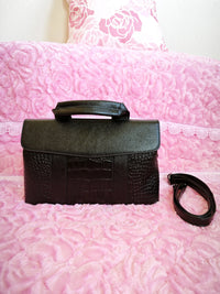 Black Crocodile Texture Flap Tote Bag (M30)