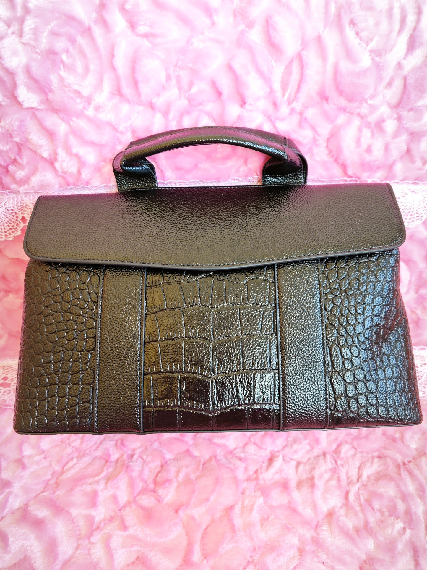 Black Crocodile-Print Tote Bag