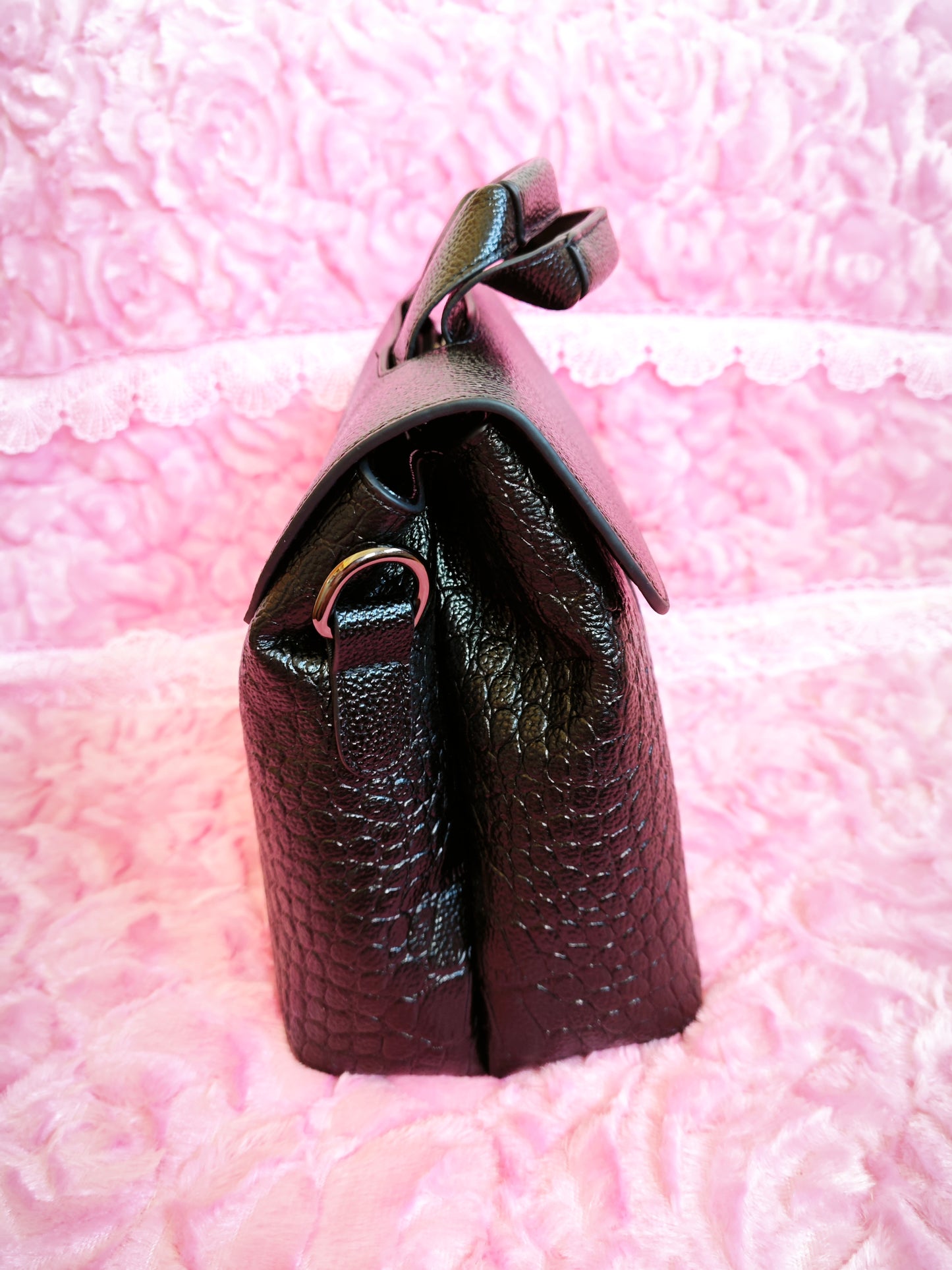 Black Crocodile-Print Tote Bag