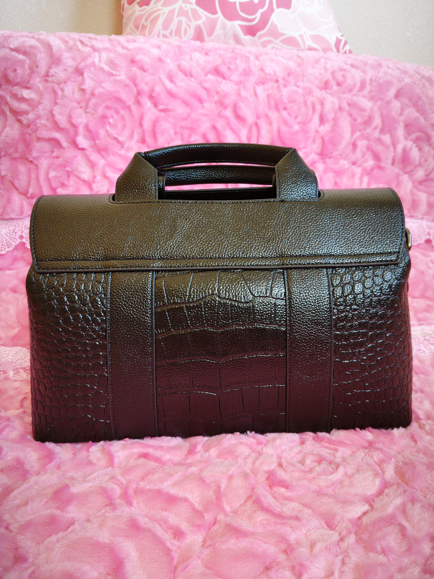 Black Crocodile-Print Tote Bag