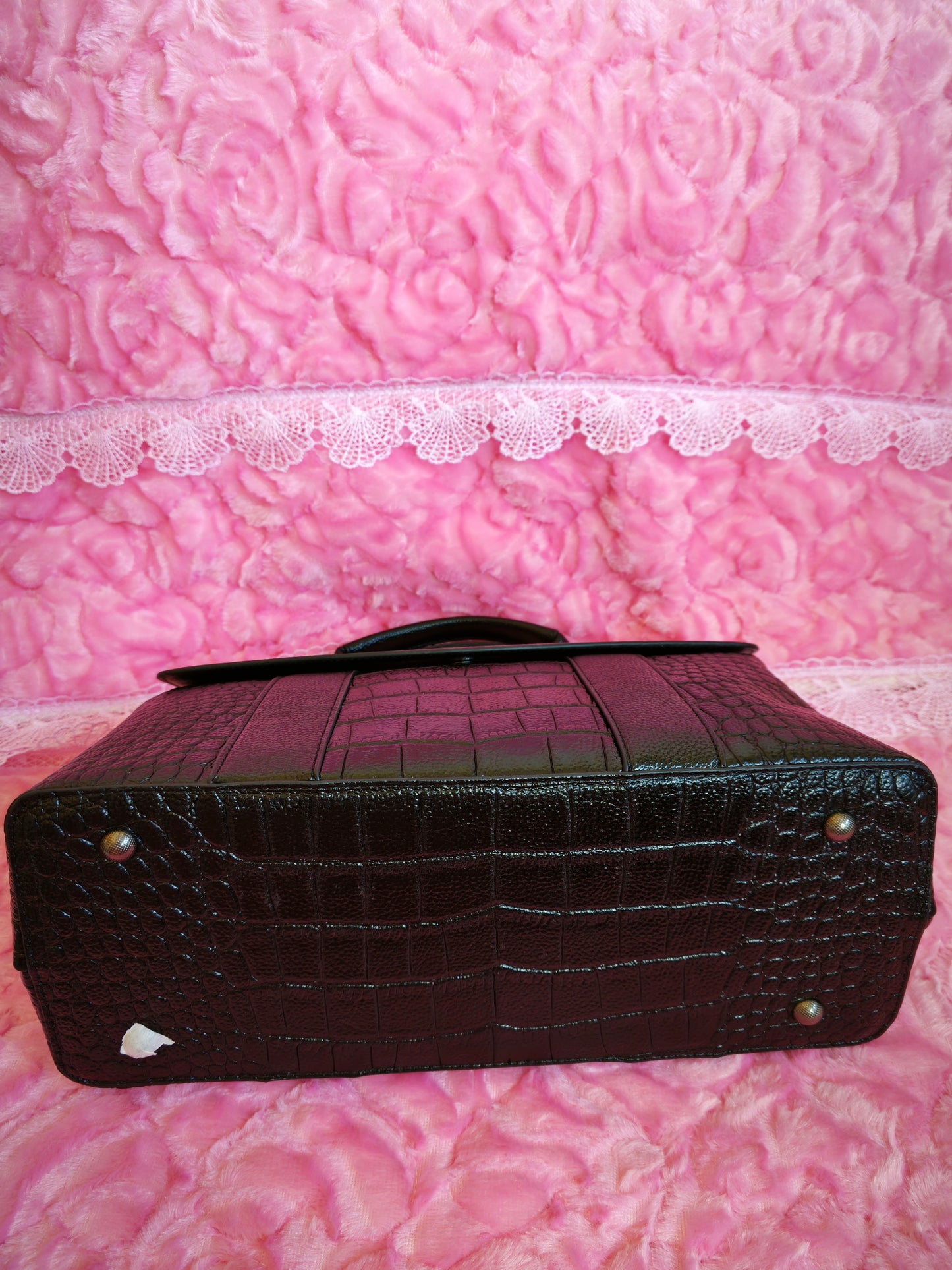 Black Crocodile-Print Tote Bag